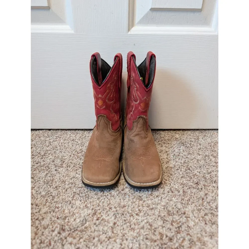 Ariat Tombstone Kids Western Boots Size 11 Brown Red Square Toe Cowboy Leather
